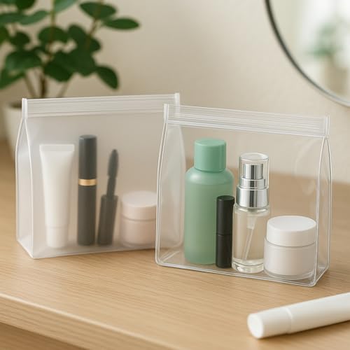 Circloophs 30 Pack Clear Makeup Bag Organizer Cosmetic Zipper Pouch TSA Approved Small Travel Pouches Transparent EVA Reusable Water-resistant Plastic Clear Gift Bags Bulk, Frosted, 10¡± x 7¡± x 2.6¡±