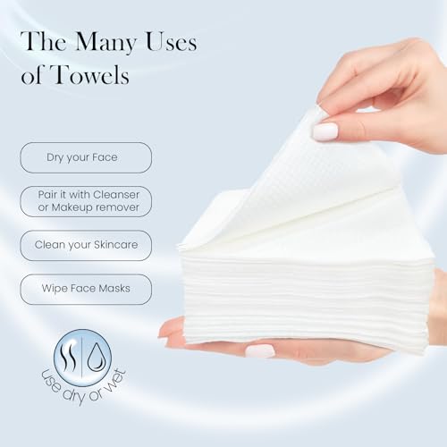 DEVOGUE¢ç Disposable Face Towels ? 50 Count, XL (10" x 12") ? 100% Viscose Fiber ? Ultra-Soft, Gentle on Sensitive Skin ? Makeup Remover & Facial Cleansing Wipes