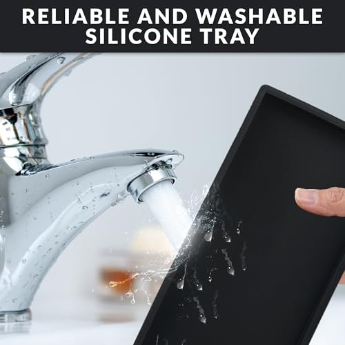 Ahill Soap Dispenser Set - Black Refillable Glass Bottle(2 PACK 16 Oz), Stainless Steel Pump, Waterproof Labels, Silicone Dry Tray - Upgrade for Your Kitchen and Bathroom