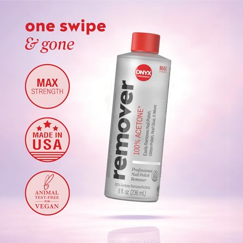 Onyx Professional 100% Pure Acetone Nail Polish Remover Kit with 7 inch Nail File, 8 fl oz - Made in USA, Maximum-Strength Gel Polish Remover, Artificial & Glitter Nail Polish