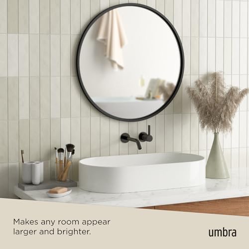 Umbra Hub Round Wall Mirror with Rubber Frame, Modern Style for Bathroom, Entryway, Living Room and More, 24-Inch, Black