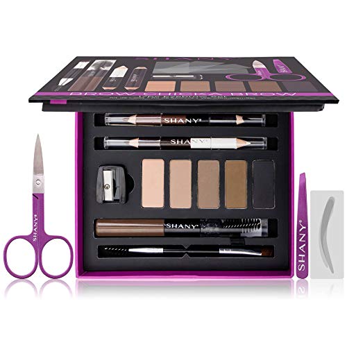 SHANY Brow Chicka Brow Eyebrow Set - 17 Piece Eyebrow Makeup Kit with Brow Powder, Brow Gel, Dual Ended Pencils, Stencils, Scissors, and Tweezers - All Hair Colors