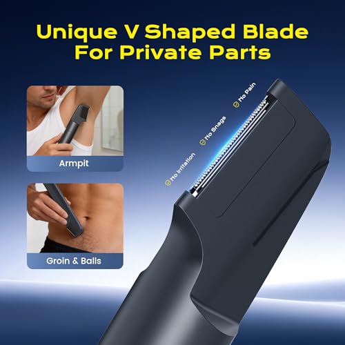 Pubic Hair Trimmer for Men, Waterproof Men Grooming Kit with LED Display, Electric Body Hair Trimmer for Men, No-Nick Groin & Ball Shaver with Adjustable Guide Comb, USB Rechargeable (Glossy Black)