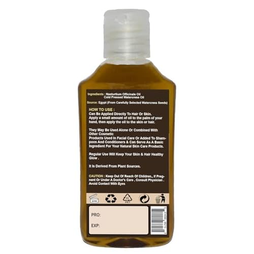 Nature Max Watercress Oil (3.38 oz / 100 ml) Nasturtium Officinale Roquette Rucola Arugula Rugula Cress Cold Pressed Non Gmo Pure Natural Herbal Cooking & Hair & Skin & Body