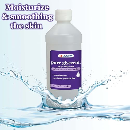 A+Health Pure Glycerin, 16 Fl Ounces, Softens and Moisturizes Dry Skin, Vegetable Based, Paraben, Phthalate Free, Multi-Purpose, 99.5% Anhydrous, Made in USA