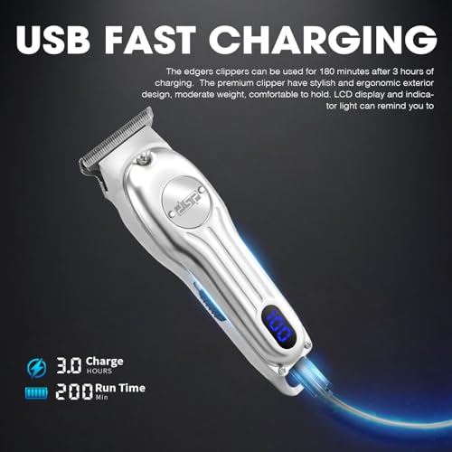 DSP Beard Trimmer for Men, Cordless Hair Clipper Shavers, Facial Hair Trimmer for Beard & Mustache Trimming, Professional Haircut Kit for Men Rechargeable LED Display (Silver)