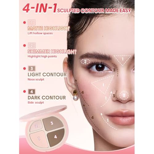 SHEGLAM Hypersculpt Highlight & Contour Palette 4 Shades 2-IN-1 Face Shimmer Highlighter and Matte Contour Bronzer-Cool