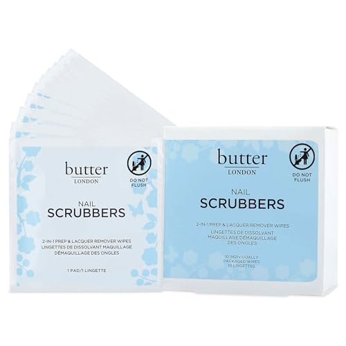 Butter LONDON Nail Polish Remover Pads, Nail Scrubbers - 2-in-1 Prep & Lacquer Remover Nail Wipes - Travel-Friendly Gel Fingernail Polish Remover - Cruelty-Free, Paraben-Free & Gluten-Free