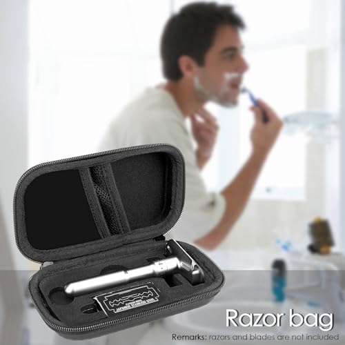 Linkidea Hard Shell Travel Case with Shaving Kit Storage for Short/Long Handled Razor Blades and Attachments - Compatible with Double Edge Safety Razors