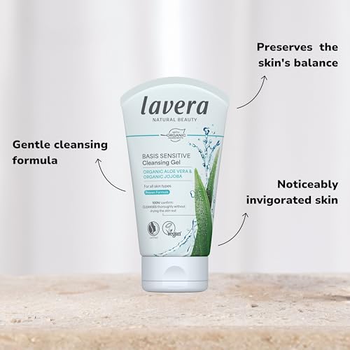 lavera basis sensitiv wash gel aloe vera & jojoba - Revitalizes & refreshes - Vegan plant active ingredients - natural cosmetics - Natural & innovative facial cleansing - 4.2 Fl Oz