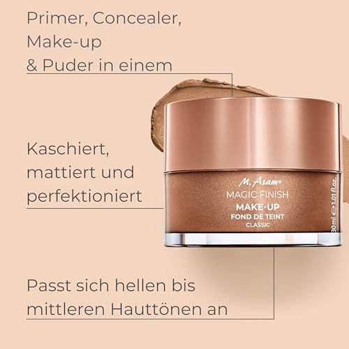 M. Asam Magic Finish Make-Up Mousse (1.01 Fl Oz) ? 4in1 Primer, Foundation, Concealer & Powder With Buildable Coverage, Hides Redness And Dark Spots, Vegan, For Light To Medium Skin Tones