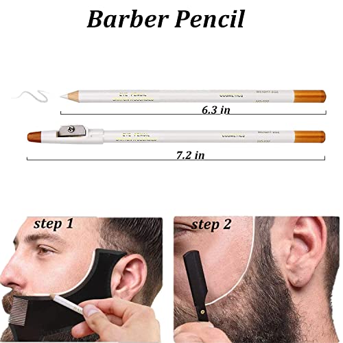 Megan beard shaping tool,5 piece set beard shaper for man - include professional straight edge razor,template guide,10 count of double edge blades,barber pencil and stainless steel scissors.