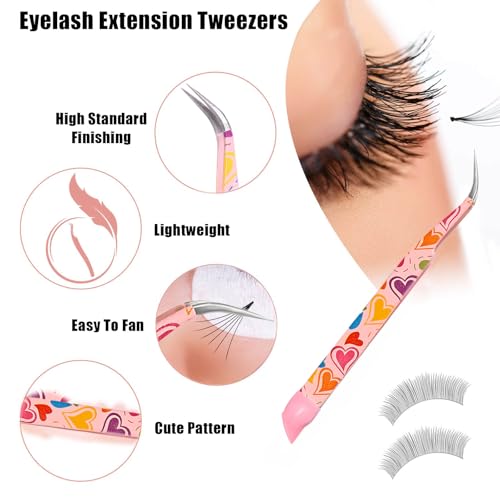 Lash Tweezers for Eyelash Extensions, Stainless Steel Eyelash Extension Tweezers for Volume, Facial Hair, Eyebrow, Hair Removal, Crafting Making