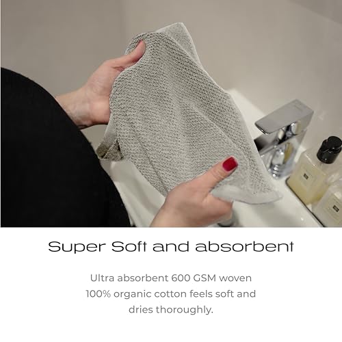 Luxury Silver-Infused Gray Washcloths 4-Pack, 600GSM, 12.9"x12.9" - Premium Hotel Spa Quality Bathroom Towels - 100% Certified Organic Cotton, Absorbent, Fast-Drying, Large, Thick & Soft