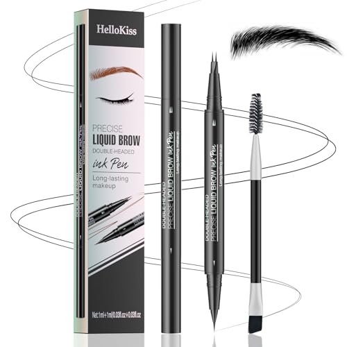 Eyebrow Pencil, Eyebrow Pen with Double-Brush Tip 2-in-1 Eyeliner Dual-Ended Microblading Long Lasting Waterproof Hair-Like Brow Pencil with Eyebrow Brush (Black)