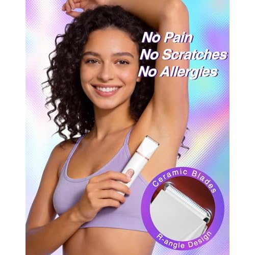 Bikini Trimmer for Women: 3-in-1 LED Display Painless Electric Razor & Shaver for Face, Body & Pubic Hair, IPX7 Waterproof Cordless Body Hair Trimmer, Easy Cleaning & USB Charge Dock, Gift-Ready