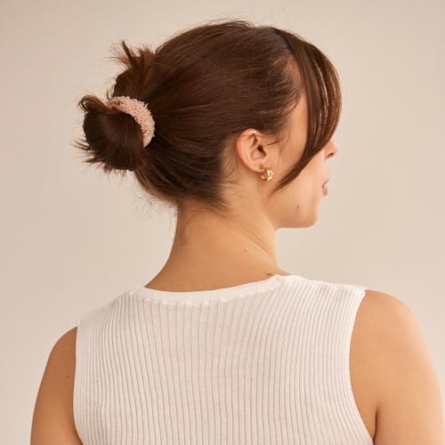 L. Erickson Brown and Purple Hair Ties for Women, Cozy Pony, 5 Pack, Stone, Extra Thick No-Crease Bands with Strong Hold and Damage-Free Design, Soft Fuzzy Ponytail Holders for All Hair Types