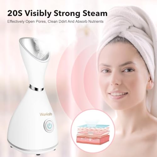 Portable Facial Steamer Nano Face Steamer Warm Mist Home Skin Spa Steamers for Sinuses Acne Pores Cleanse Blackhead Remover Kit Mask Brush