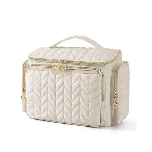 BAGSMART Travel Toiletry Bag, Large Wide-open Travel Bag for Toiletries, Makeup Cosmetic Travel Bag with Handle-Beige