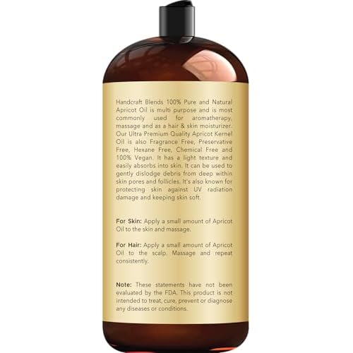 Handcraft Blends Apricot Kernel Oil - Cold-Pressed 28 Fl Oz - 100% Pure and Natural - Premium Grade Carrier Oil for Skin and Hair - Hair and Body - Massage - Hexane-Free