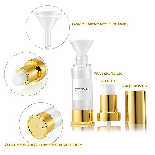 Gold 15ML 0.5 oz Airless pump bottle Toiletries Travel Size containers airport essentials Dispenser with Box Reusable mini lotion plastic travel bottles 4 Packs