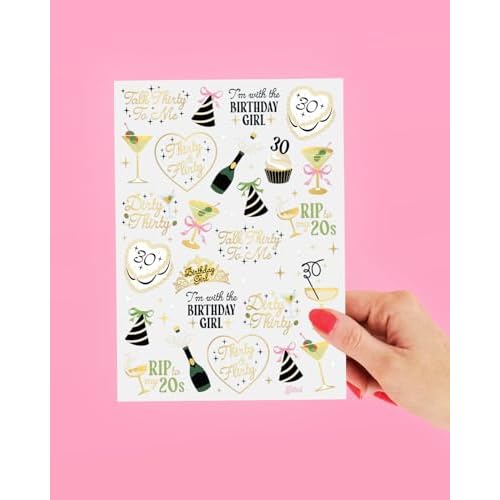 xo, Fetti 30th Birthday Temporary Tattoos - 50 Gold Foil Pcs | Birthday Cocktail Accessory, Dirty Thirty Olive Party Favor, Cute RIP to My 20s Bday Activity