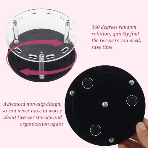 12 Holes Acrylic Tweezers Holder Rotatable and Non-slip, Durable Eyelash Makeup Grafting Tweezer Display Stand Extensions Organizer Training Rack Beauty Tools (Black)