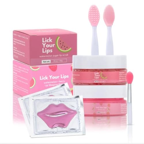 6-in-1 Lip Care Kit With Lip Sleeping Mask, Silicone Brush, Sugar Lip Scrub, Lip Mask Sheet to Reveal Luscious, Lip Exfoliator Scrub to Soft Lips ? Korean Lip Therapy Set for a Fuller