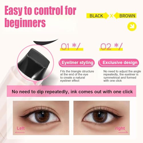Dulele 2PCS Gel Eyeliner Pencil Set, Foldable Eyeliner Stamp for Perfect Wings, Double-headed Lazy Cat Eye Eyeliners Tool, Waterpoof Black Eye Liner Pencil