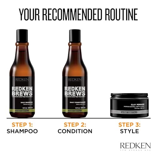 Redken Brews Daily Shampoo For Men - Lightweight Hydrating Cleanser For All Men's Hair Types, Adds Moisture and Shine to Dry Hair, 33.8 Fl Oz