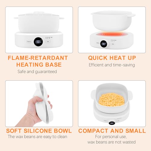 Digital Hair Removal Wax Warmer, Adjustable Temperature Waxing Machine for Women Hair Removal, Face, Bikini, Legs and Body, with Silicone Wax Pot Liner (White)