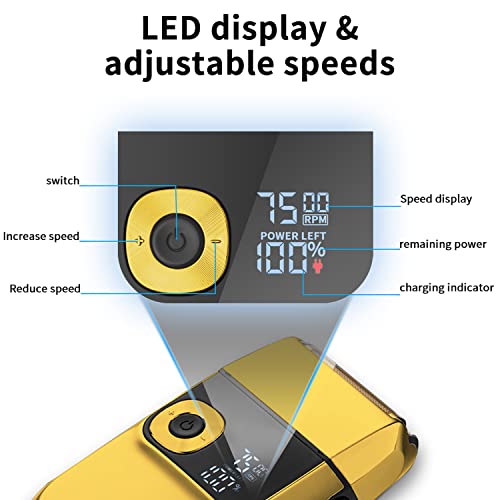 DSP¢ç Bald Shaver for Men Shavers for Men 2 in1 Barber Shaver with Precision Trimmer 3-Speed Electric Razor with LED Digital Display Stainless Steel (Gold)