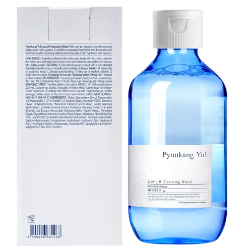 Pyunkang Yul PKY Low pH Cleansing Water Makeup Remover Face Cleanser with Witch Hazel and AHA - Cica, Tea Tree Extract Natural Ingredients Ceramide Micellar Water 9.8 Fl Oz