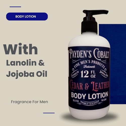 Payden's Cobalt Cedar & Leather For Men Scented Luxury Body Lotion with Lanolin and Jojoba Oil, 12 Oz