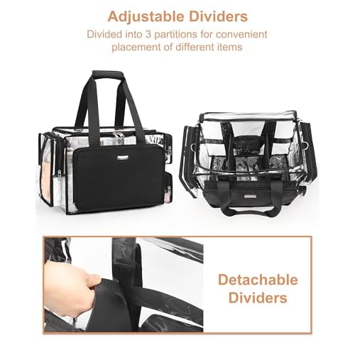 Relavel Clear Makeup Bag Extra Large Makeup Artist Kit Set, Cosmetic Storage Organizer Hair Stylist Traveling Bag, Transparent Tote Duffle Beach Toiletry Bag with Adjustable Dividers & Shoulder Strap
