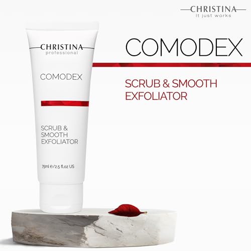 Christina Comodex Scrub & Smooth Face Exfoliator | Fights Oiliness, Visible Pores and Dark Spots | Exfoliate for face Removes Dirt and Oil Residue | Even-Toned Skin Effect 75ml
