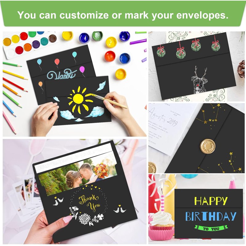 Black A7 Envelopes 5x7 Pack for Invitations Photos & Mailing Self Seal