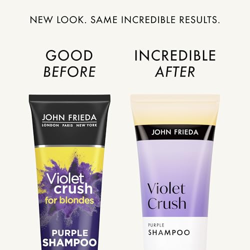 John Frieda 8.3 Ounce Shampoo for Blonde Hair, Violet Crush Purple Shampoo, Neutralizes Brassy Yellow Tones, Blonde Toner for Bleached, Platinum