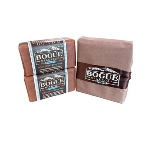 Handmade Goat Milk Soap set of two bars- BOGUE WELLNESS No.32 Detox Blend with Activated Charcoal & Diatomaceous Earth to detox, potent antioxidant Essential Oils help improve circulation