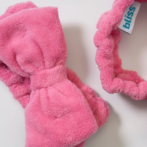 Bliss Women's Microfiber Towel Headband - Spa Headband for Washing Face, Skin Care, Makeup, and Messy Hair Wrap - Preppy Stuff Shower Hair Accessories for Women (Pink, 1 pack)