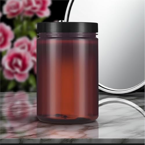 (6 pack) 25 oz Large Amber PET Plastic Refillable Jar with Black Smooth Foam Lined Lid
