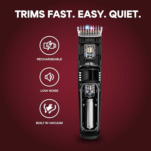 Bell+Howell Vacutrim Cordless Body Shaver for Men, Rechargeable Grooming Tool with 20 Trim Settings, Integrated Vacuum System - Black, 7.5", As Seen On TV