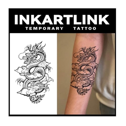 INKARTLINK Tattoo Tech,2 Sheets Extra-Large Semi Permanent Tattoo,Adult Art Design Temporary Tattoos, Lasts 1-2 Weeks, Waterproof, Realistic look, No Adhesive, No reflection (Dragon Design£©