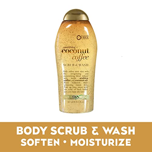 OGX Smoothing + Coconut Coffee Exfoliating Body Scrub with Arabica Coffee & Coconut Oil Coconut Body Cream, 19.5oz