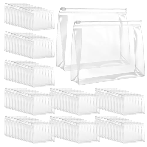 cobee 100 Pcs Clear Makeup Bags Bulk, Waterproof PVC Travel Cosmetic Organizer Mini Pouches with Zipper 7.9x5.9x2 Inch Transparent Toiletry Bags for Women Men