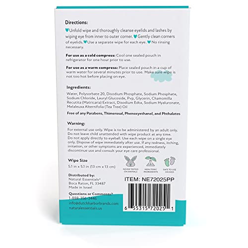 Peepers Plus Eyelid Wipes by Natural Essentials, Preservative-Free & Rinse-Free Eye Wipes for Daily Use, Hydrating & Moisturizing Hyaluronic Acid & Tea Tree Oil Soothes Allergy Dry Eyes, 30 Count