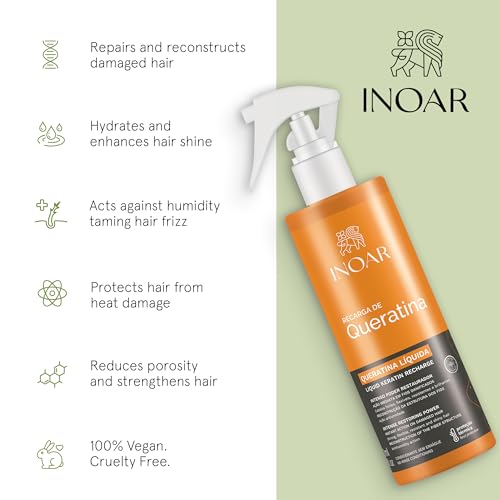 INOAR Keratin Recharge Liquid Spray with Hydrolyzed Keratin & Wheat Protein for Hair Strengthening & Elasticity, 6.7 fl.oz