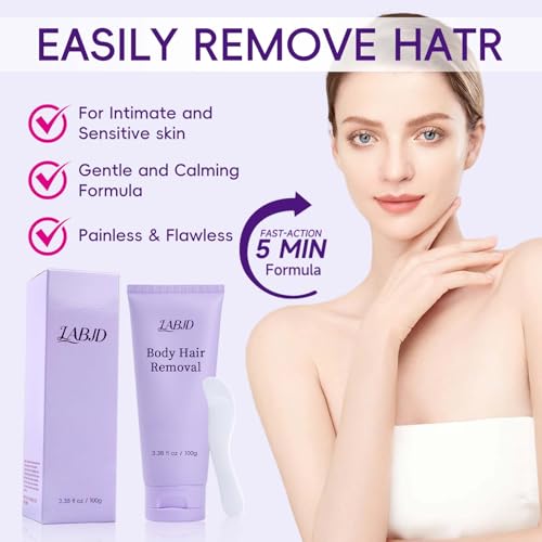 Body & Facial Hair Removal Cream, Painless Gentle Hair Removal Cream for Sensitive Skin, Painless Hair Removal for Women & Men, 3.38 fl oz