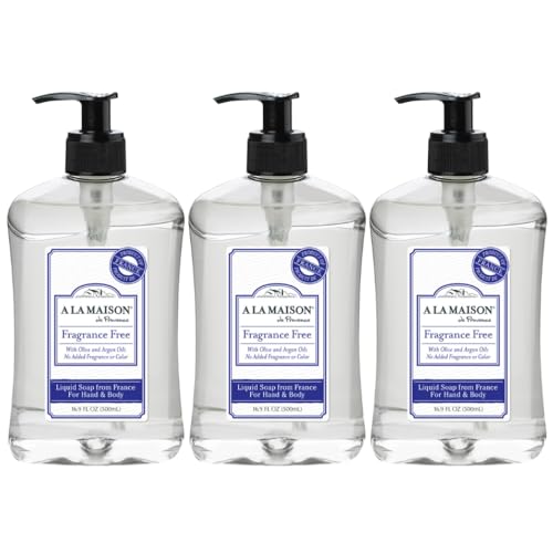 A LA MAISON French Liquid Hand Soap, Hypoallergenic Unscented - Natural Hand Wash Made with Essential Oils - Biodegradable, Plant-Based, Vegan, Cruelty-Free, Alcohol & Paraben Free (16.9 oz, 3 Pack)