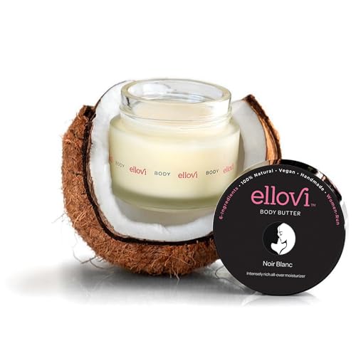 Ellovi All-Natural Unisex Body Butter - Noir Blanc - Pure Enough to Eat - Made With Just 6 Vegan Ingredients - 100% Plant-Based Hydrating Moisturizer For Naturally Healthy Skin (1 fl. oz/33ml)